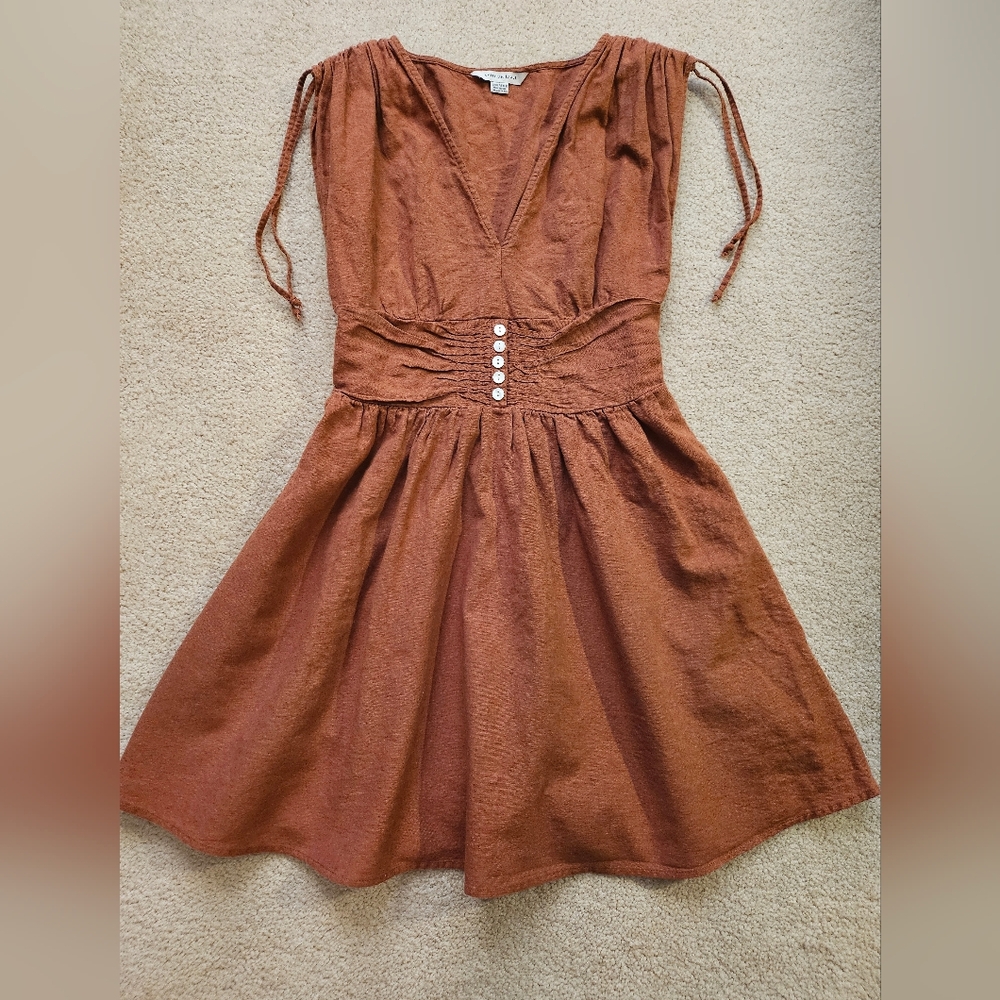 American Eagle Outfitters Rust Tie-Shoulder Mini Dress